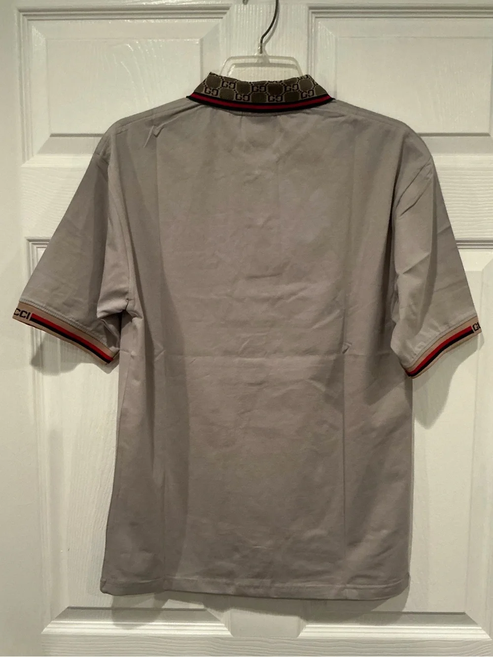 Gucci Men's Polo Shirt in Light Gray with Red and Green Trim